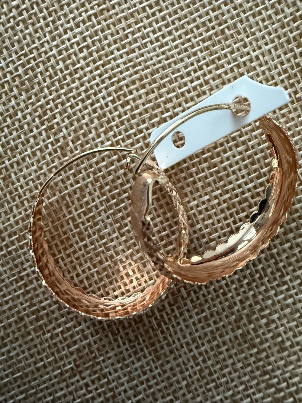 Gold Textured Hoop Earrings - Women Jewelry